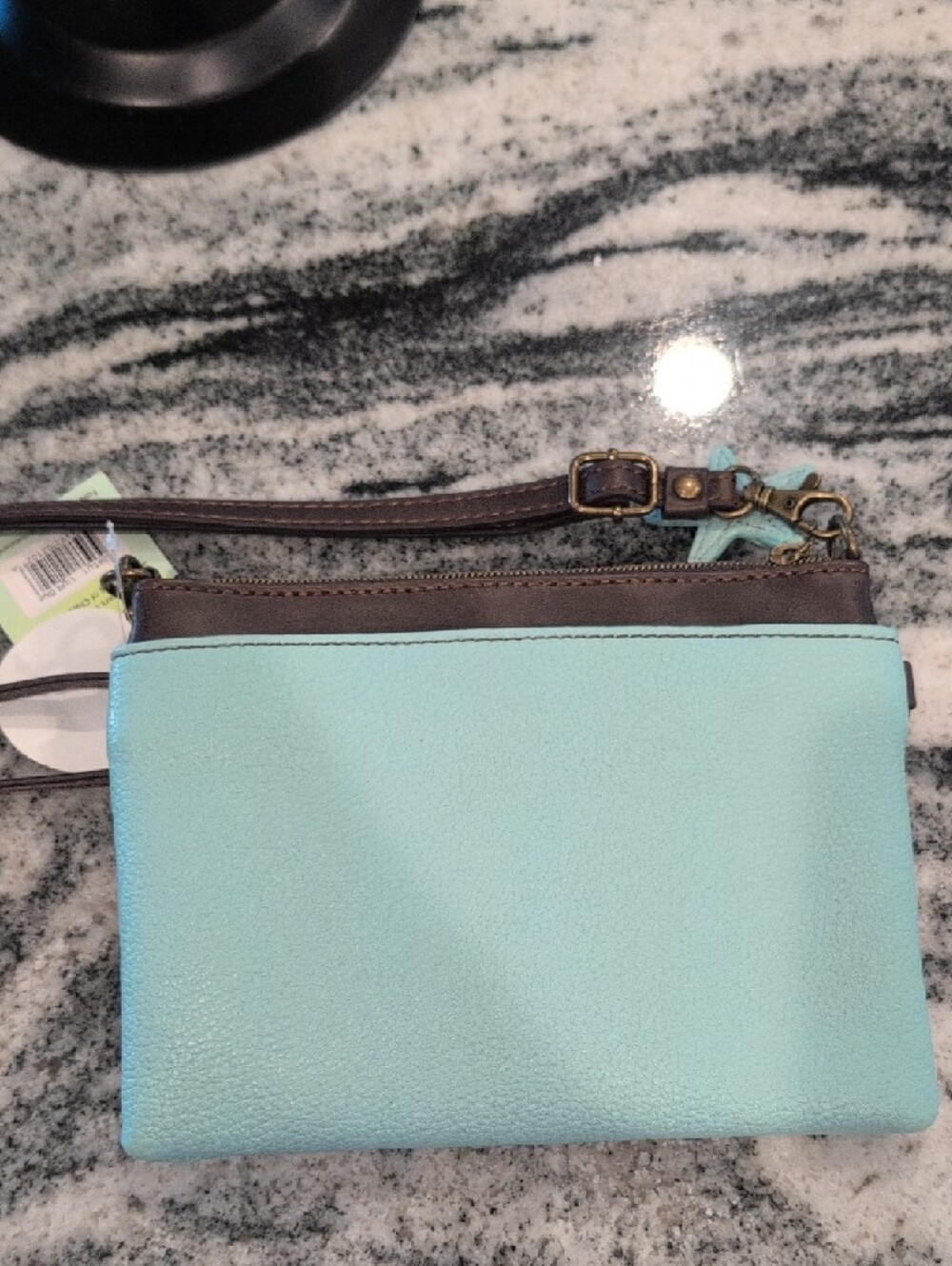 Chala Mint and Brown Turtles Applique Crossbody Bag - Picture 4 of 5